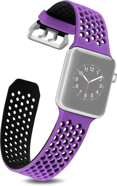 By Qubix - Geschikt voor Apple Watch bandje - Bandje met gaatjes - 2 kleuren - Paars met zwart - Geschikt voor Apple Watch 38mm / 40mm / 41mm / 42mm - Smartwatch bandje