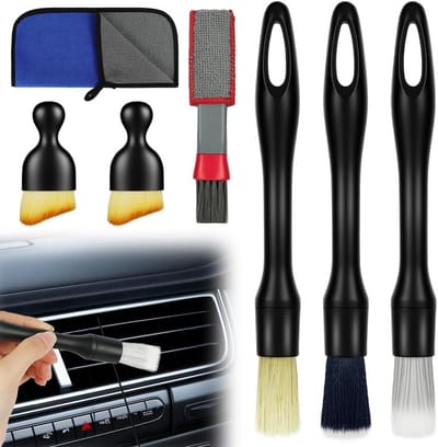 Autodetailingborstelset - Reinigingsborstels - Auto Interieur Reinigen - 8-delige Set - 225 cm - Zwart