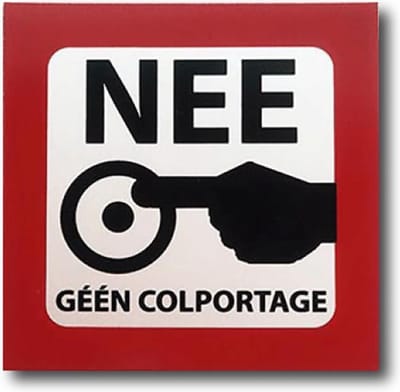 bordje NEE Geen Colportage aluminium sticker bordje 5 jaar garantie Geen verkopers | bel niet aan sticker bordje geen collectes | nee nee sticker bordje 55 mm x 55 mm.