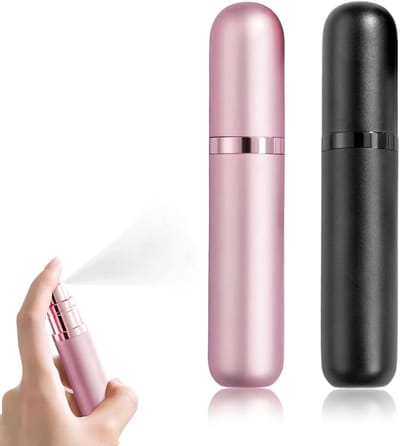 Set van 2 herbruikbare parfumflessen van 5 ml, mini verstuivers voor reizen en dagelijks gebruik, ideaal voor dames en heren, zwart en roze