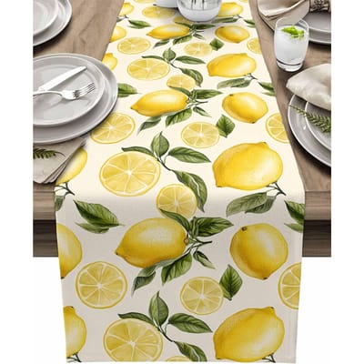 Zomer Citroen Thema Linnen Tafel Runner Feest Bruiloft Feest Decor Waterverf Zomer Boerderij Tafel Runners Eettafel Decor 150x33cm