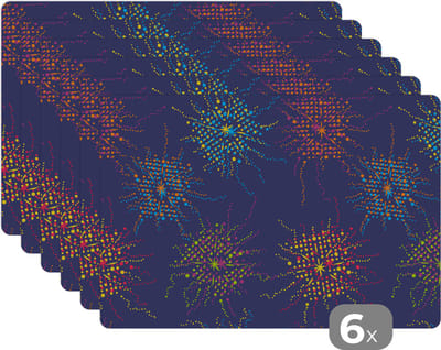 Placemat - Placemats kunststof - Vuurwerk - Digitaal - Patronen - 45x30 cm - 6 stuks - Hittebestendig - Anti-Slip - Onderlegger - Afneembaar