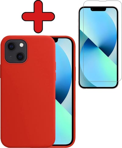 Hoesje - Met Screenprotector - Geschikt voor Apple iPhone 13 Mini - Sterk & Shockproof - Telefoon Hoes - Back Cover - Siliconen Case - Telefoonhoes - Rood