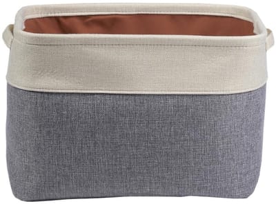 JHUBERS- Opbergmand Katoen/Linnen - Opvouwbaar - 38 x 26 x 24 cm - Beige Grijs - Twee Hengsels - Opslag voor Kleding/Speelgoed - Opbergdoos