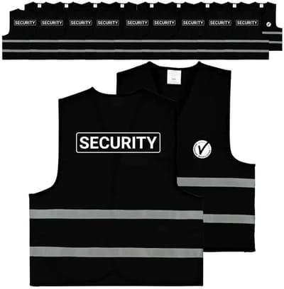 Security hesje zwart met V-logo | voor- en achterkant bedrukt | 50 stuks