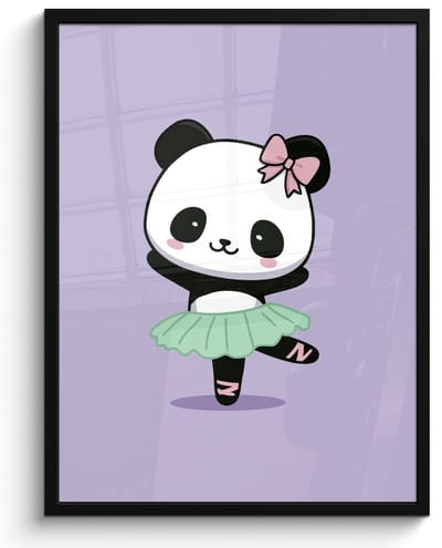 Poster in lijst - Fotolijst 60x80 cm - Posters - Panda - Paars - Sierlijk - Kawaii - Posterlijst zwart - Decoratie - Wanddecoratie woonkamer - Muurdecoratie slaapkamer