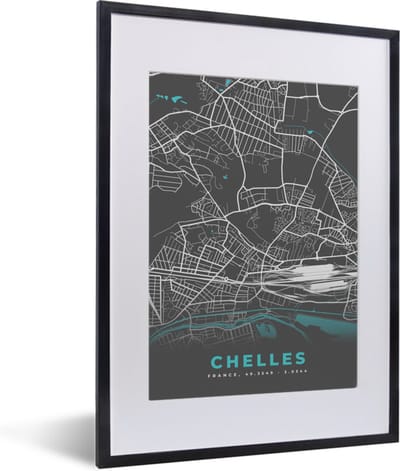 Fotolijst incl. Poster - Plattegrond – Kaart – Stadskaart – Frankrijk – Chelles - 30x40 cm - Posterlijst