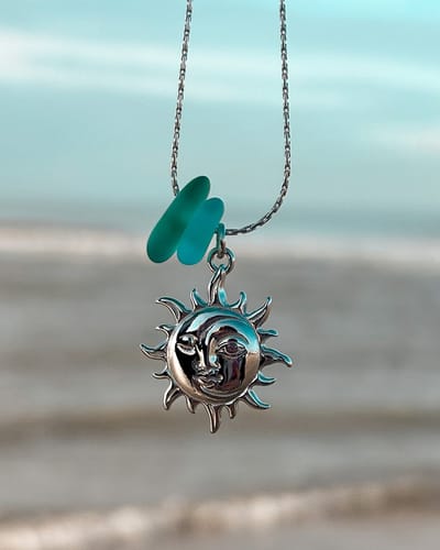 Laguna Treasures - Zeeglas - ketting - zon & maan - zilver - box ketting- Halsketting - Sieraden - Surf - Zon
