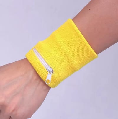 New Age Devi - Zweetbandjes - Polsbandje - Pols Zweetbandje - Met Rits - 8 x 8 CM - Geel - Perfect voor Sport en Fitness!