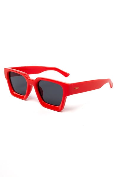 KIMU® Zonnebril Vierkant Dik Montuur - Rood Montuur - Zwarte Glazen - Rechthoekige Bril Geometrisch Oversized Designer Hollywood Festival