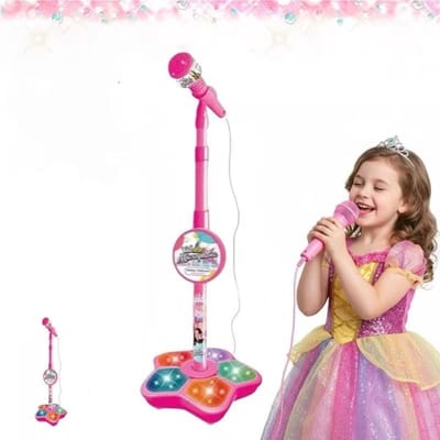 Roze karaoke speelgoed kinderen, speelgoed microfoon met standaard, roze karaokeset, zangspeelgoed meisjes, verjaardagscadeau 3-8 jaar meisje, draagbare microfoon
