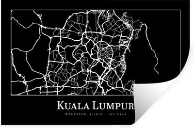 Muurstickers - Sticker Folie - Stadskaart - Kuala Lumpur - Kaart - Plattegrond - 30x20 cm - Plakfolie - Muurstickers Kinderkamer - Zelfklevend Behang - Zelfklevend behangpapier - Stickerfolie