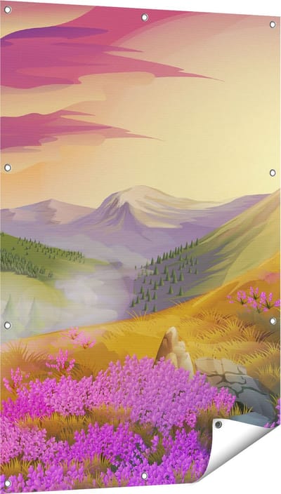 Gards Tuinposter Lavendel Bloemen in de Bergen - Abstract - 80x120 cm - Tuindoek - Tuindecoratie - Wanddecoratie buiten - Tuinschilderij