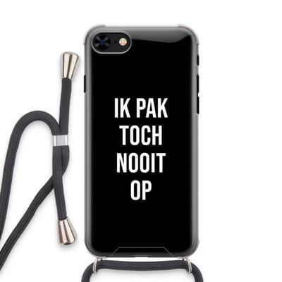 Case Company® - Hoesje met koord geschikt voor iPhone 8 hoesje met Koord - Ik pak nooit op - Zwart - Telefoonhoesje met Zwart Koord - Bescherming aan alle Kanten en Over de Schermrand