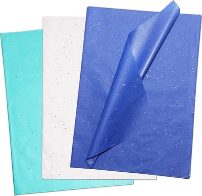 Tissuepapier met glitter voor geschenkzakjes, 30 vellen, blauw en wit, 50 x 35 cm, hoogwaardig tissuepapier voor cadeauverpakking en vulling