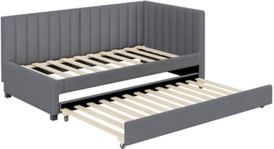 Gotagee Gestoffeerd bed 90x200cm, uitschuifbare slaapbank, multifunctioneel bed met lattenbodem, jeugdbedden, kinderbedden, logeerbedden, fluwelen stof grijs
