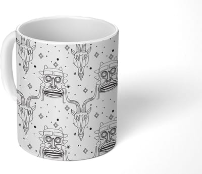 Mok - Koffiemok - Masker - Lijn - Patronen - Tribal - Mokken - 350 ML - Beker - Koffiemokken - Theemok