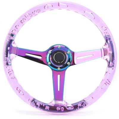 Volant de Voiture 14 pouces Logo Bouton Klaxon Accessoires Modification Convient pour VTT Kart UTVViolet Purple & Blue pink