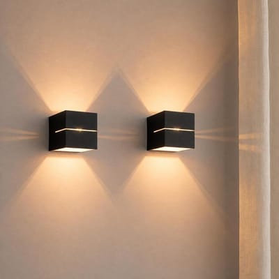 HOFTRONIC – Set van 2 up and down wandlampen vierkant – Dimbaar tot 3 watt – G9 fitting – Mat zwart aluminium met gouden interieur – IP20 – Binnengebruik