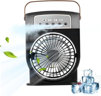 Draagbare Luchtkoeler - Mini Airco - Persoonlijke Koeling - Verneveling en Nachtlampje - 600ml Tank - Zwart