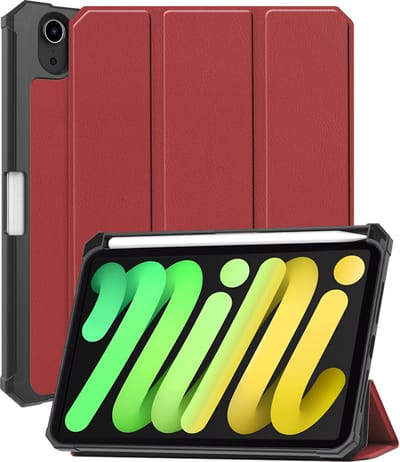 Hoes - Geschikt voor Apple iPad Mini 7 (2024) - 8.3 inch - 7e Generatie - Dun & Stevig - Trifold Bookcase - Hard Cover Case - Met Uitsparing Geschikt voor Apple Pencil - Hardcover Book - Tablet Hoesje - Donkerrood