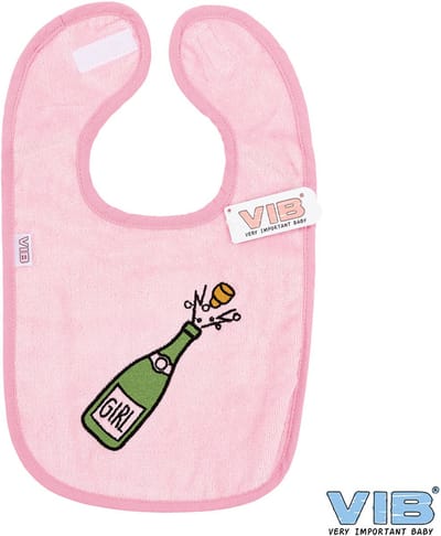 VIB® - Slabbetje Luxe velours - Champagnefles Girl (Roze) - Babykleertjes - Slabbetjes - zwangerschap aankondiging - baby aankondiging