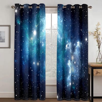 3D Moderne Gekleurde Sterrenhemel Aurora Borealis Verduisteringsgordijnen 2 Stuks Voor Woonkamer- En Slaapkamerdecoratie 100W130H(CM)40x51in&Grommet Top