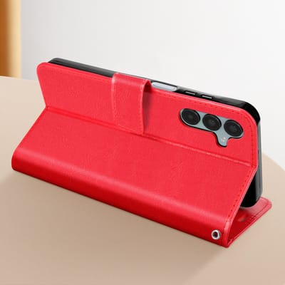 Mayaxess, Foliohoes Geschikt voor Samsung Galaxy A15 5G Bescherming met polsband Multifunctionele flap, Rood