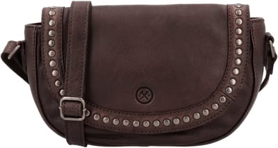 Hide & Stitches Redwood Crossbodytas - Leren Tas - Overslag - Studs - Ritssluiting - Verstelbare Schouderband - Telefoonvak - Leren Dames Tas - Donkerbruin