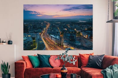Canvas schilderij 150x100 cm - Wanddecoratie Zonsopkomst in de Duitse stad Bonn - Muurdecoratie woonkamer - Slaapkamer decoratie - Kamer accessoires - Schilderijen