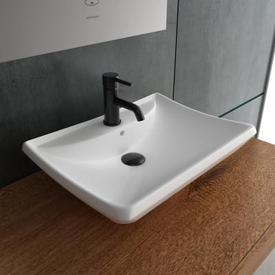 Keramische Wastafel - Opzetbak Hoekig - Badkamer Inrichting - Nano Coating - 60 cm Breed - Wit