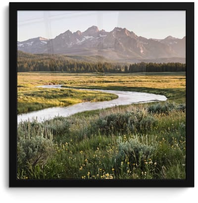 Poster in lijst - Fotolijst 40x40 cm - Posters - Berglandschap - Rivier - Bos - Posterlijst zwart - Decoratie - Wanddecoratie woonkamer - Muurdecoratie slaapkamer