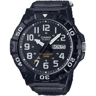 Casio kwartsuurwerk, leren/stoffen band, Japans en Koreaans horloge, dezelfde stijl voor mannen en vrouwen, zwart wijzerplaat MRW210HB-1BV zwart