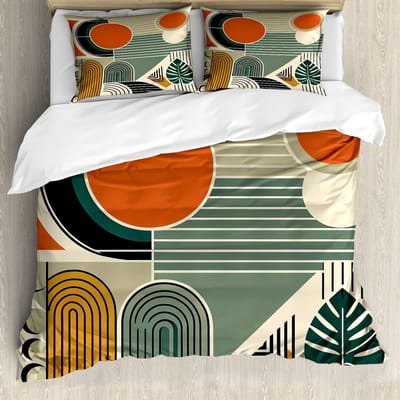 Mid Century Modern Dekbedovertrek Set King Abstract Geometrisch Balans Vormen Regenboog Zon Cirkels Boho Dekbedovertrek Beddengoed Sets 150*200cm 3pcs