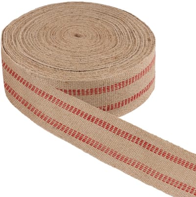 Dailygoods- Jute Riem 9 cm x 30 m - Jute Lint - Rood Gestreept - Handwerk - Decoratie - Duurzaam Materiaal