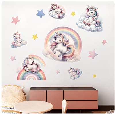 Dailygoods - Muurstickers voor kinderen, decoratief, eenhoorn en regenboog, voor kamer, meisjes, baby's, kleuterschool