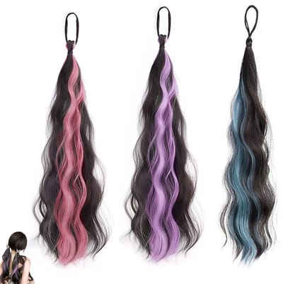 Dailygoods- Paardenstaart-extensie 50 cm - 3 Stuks - Haarverlenging - Haarextensies - Natuurlijke Kleur - Vlechtverlenging met Haarelastiek - Haarextensie