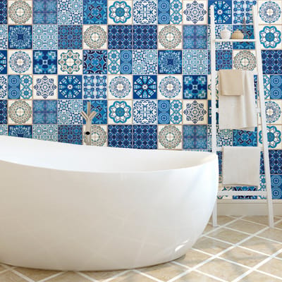 Zelfklevende tegelmuurstickers voor keuken en badkamer - 24 Azulejos Azurra cementtegelstickers - 24 stickers, 20x20cm