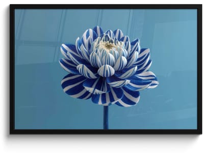 Poster in lijst - Fotolijst 90x60 cm - Posters - Bloem - Blauw - Bloemblaadjes - Streepjes - Posterlijst zwart - Decoratie - Wanddecoratie woonkamer - Muurdecoratie slaapkamer