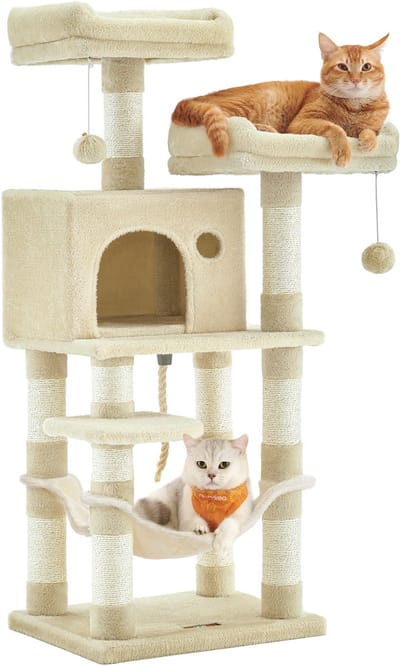 Feandrea - Krabpaal - Kattenboom - Meerdere Niveaus - 11 Krabpalen - 2 Ligplaatsen - Hangmat