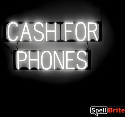 CASH FOR PHONES - Lichtreclame Neon LED bord verlicht | SpellBrite | 77 x 38 cm | 6 Dimstanden - 8 Lichtanimaties | Reclamebord neon verlichting
