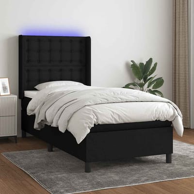 vidaXL - Boxspring - met - matras - en - LED - stof - zwart - 80x200 - cm