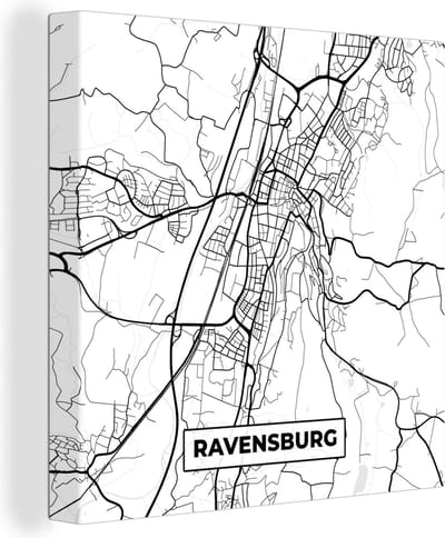 Canvas Schilderij Ravensburg - Plategrond - Stadskaart - Kaart - 20x20 cm - Wanddecoratie