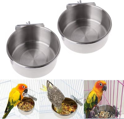 Hanging Bird Feeder Set van 2, RVS Voederbakken voor Zaden en Voeding voor Papegaaien en Vogels, 10 cm