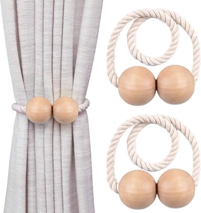 Premium Magnetische Gordijn Tiebacks, Houten Gordijn Tiebacks Clips EEN Paar, Sterke Duurzame Magneet Holdbacks Gesp Touw voor Thuis, Kantoor, Raam Decoratief, Mooi en Modieus