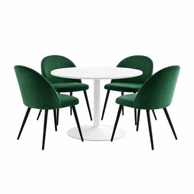 Carry eethoek tafel Ø110cm, 4 stoelen velours groen.