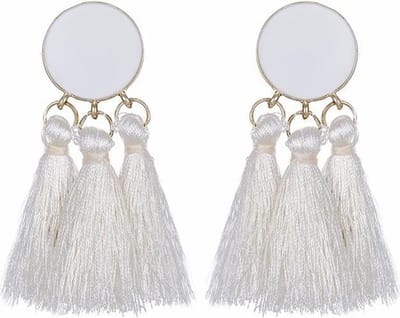 Fako Bijoux® - Oorbellen - Kwast - Boho - Cirkel - Wit