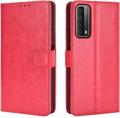 Portemonnee Book Case Hoesje + 2x Screenprotector Glas Geschikt voor: Huawei P Smart 2021 -  rood