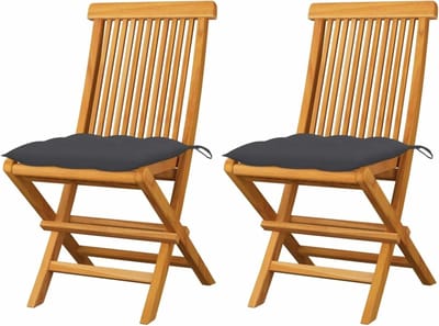 Tuinstoelen met kussens - Set stoelen - Buiten zitten - Inklapbaar massief hout - 47x60x89 cm - Antraciet