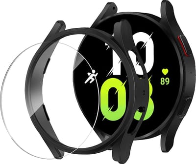 Hoesje + Screenprotector Geschikt voor Samsung Watch 5 40mm / Watch 4 40mm – Tempered Glass - Extreme Shock Case Zwart